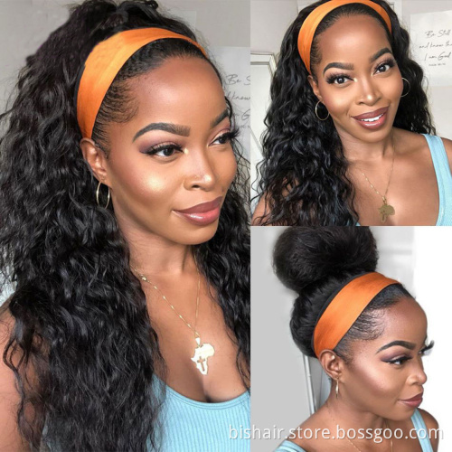 BIS Headband Wig Human Hair Water Wave 150% Density Brazilian Headband Wigs Remy Human Hair For Black Women 10-28 Inch